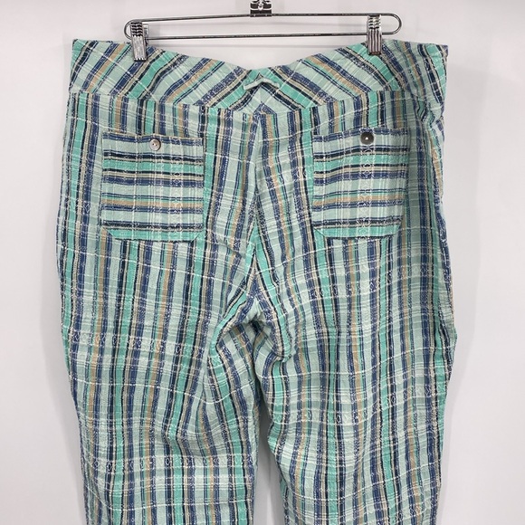 Sundance Gigi Pants Womens Sz XL Blue Green Plaid Striped Cotton Wide Leg Travel - Picture 6 of 11